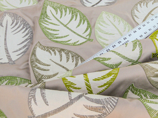 Scalamandre Palmer Green Applique And Embroidery Leaves Pattern Blue by Hinson MSRP USD 367/y