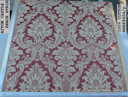 Scalamandre Layton Castle Peach Strie Cotton Damask Renaissance Classic Red MSRP USD 454/Y