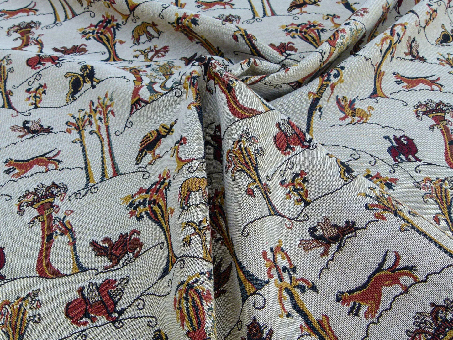 Scalamandre Mathilde Creme Medium Duty Upholstery Design Animal Griffon Leopard Donkey Toucan Shell Beige MSRP USD 332