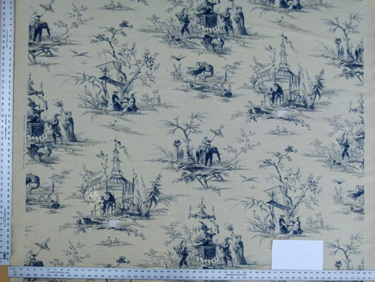 Scalamandre Voyage En Chine Print Bleu Chinoiserie Asian Garden Elephant Blue Beige MSRP USD 388/y