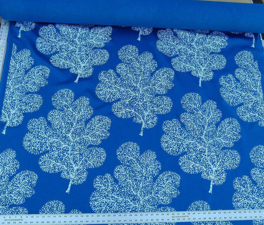Scalamandre Bay Coral Blue White Coral Reef Ocean On Solid-colored Ground Print 100% Linen MSRP USD 214