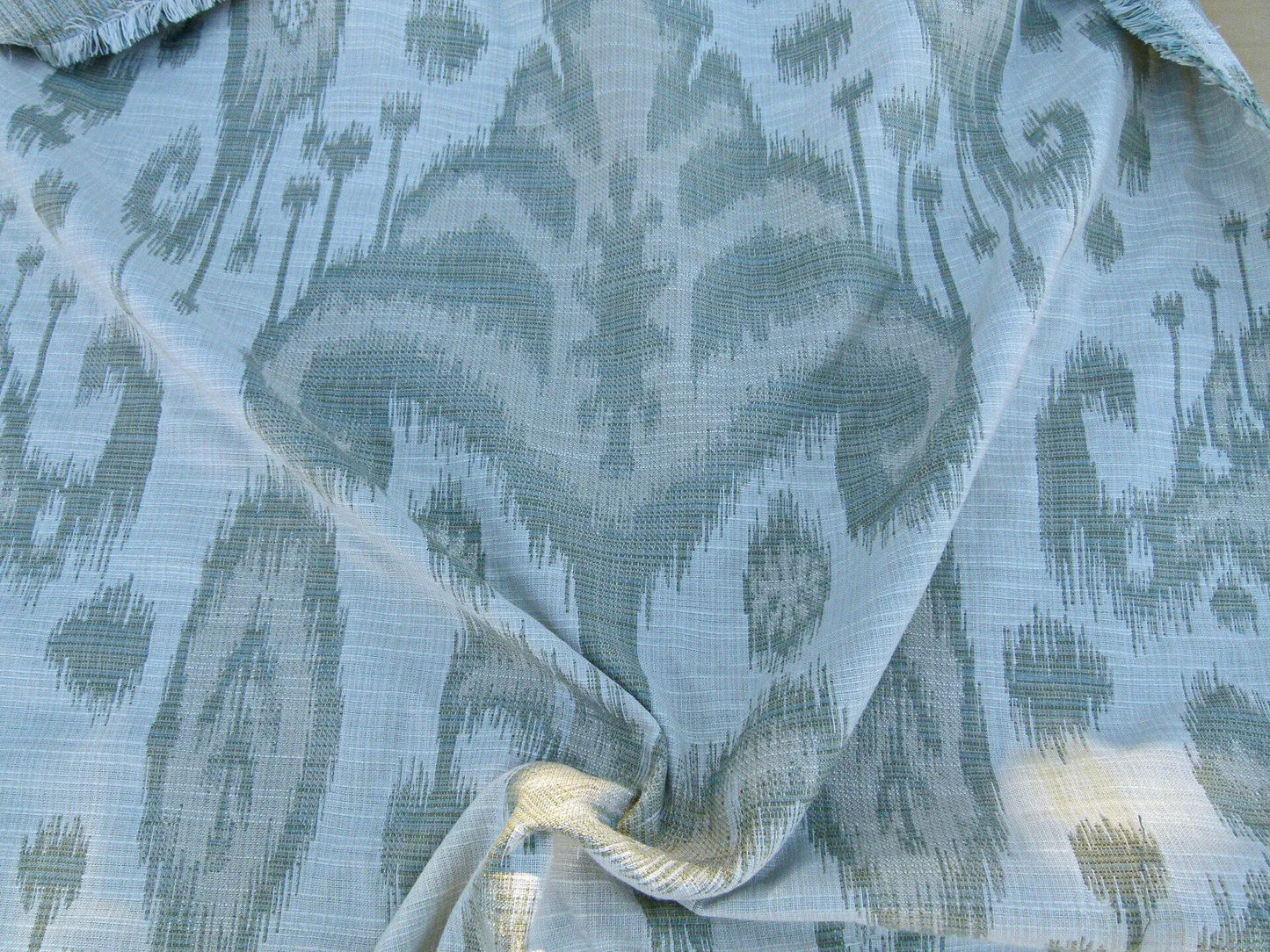 Scalamandre Monroe Ikat Texture Moss/aqua Soft Upholstery With An Ikat Pattern Blurriness Design Green MSRP USD 150