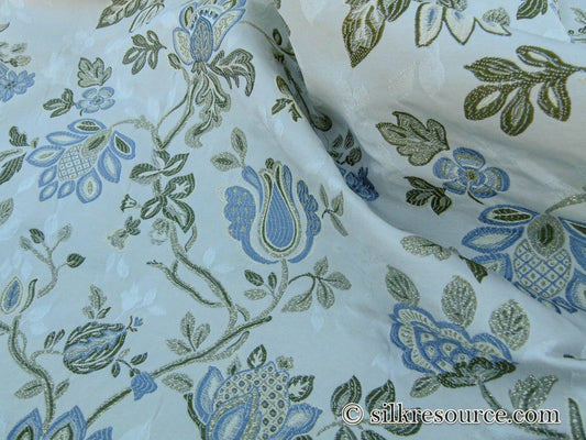 Scalamandre Adamella II Custom Ecru/blue Classic Garland Lampas Blue Cream White Gold Metal! MSRP USD 600+/Y