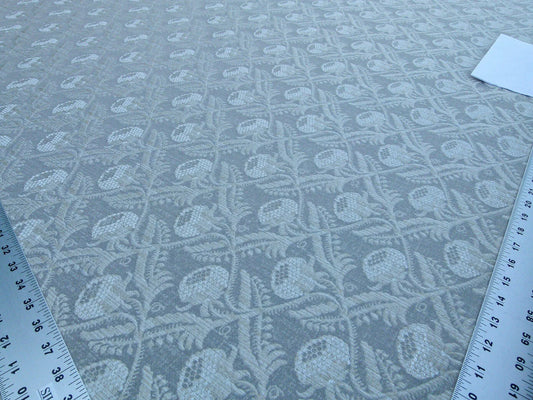 Scalamandre Boutonniere Driftwood Gray Blue Renaissance Small Scale Berry Pomegranate Jacquard Cotton Linen MSRP USD 402/y