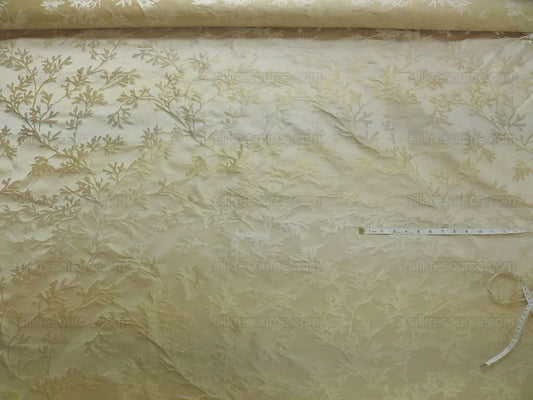 By Yard Sleek 100%silk Damask Sea Coral Vanilla White & Amber