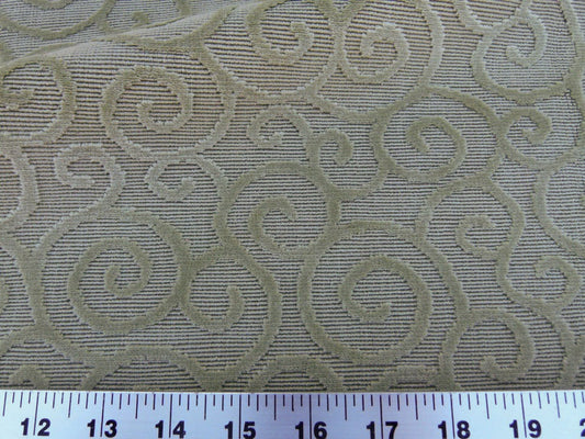 Scalamandre Arabesque Velvet Mint Cut Velvet Flowy Fiddlehead Fern Scroll Green Cotton Heavy By The Yard - MSRP USD 240/yd