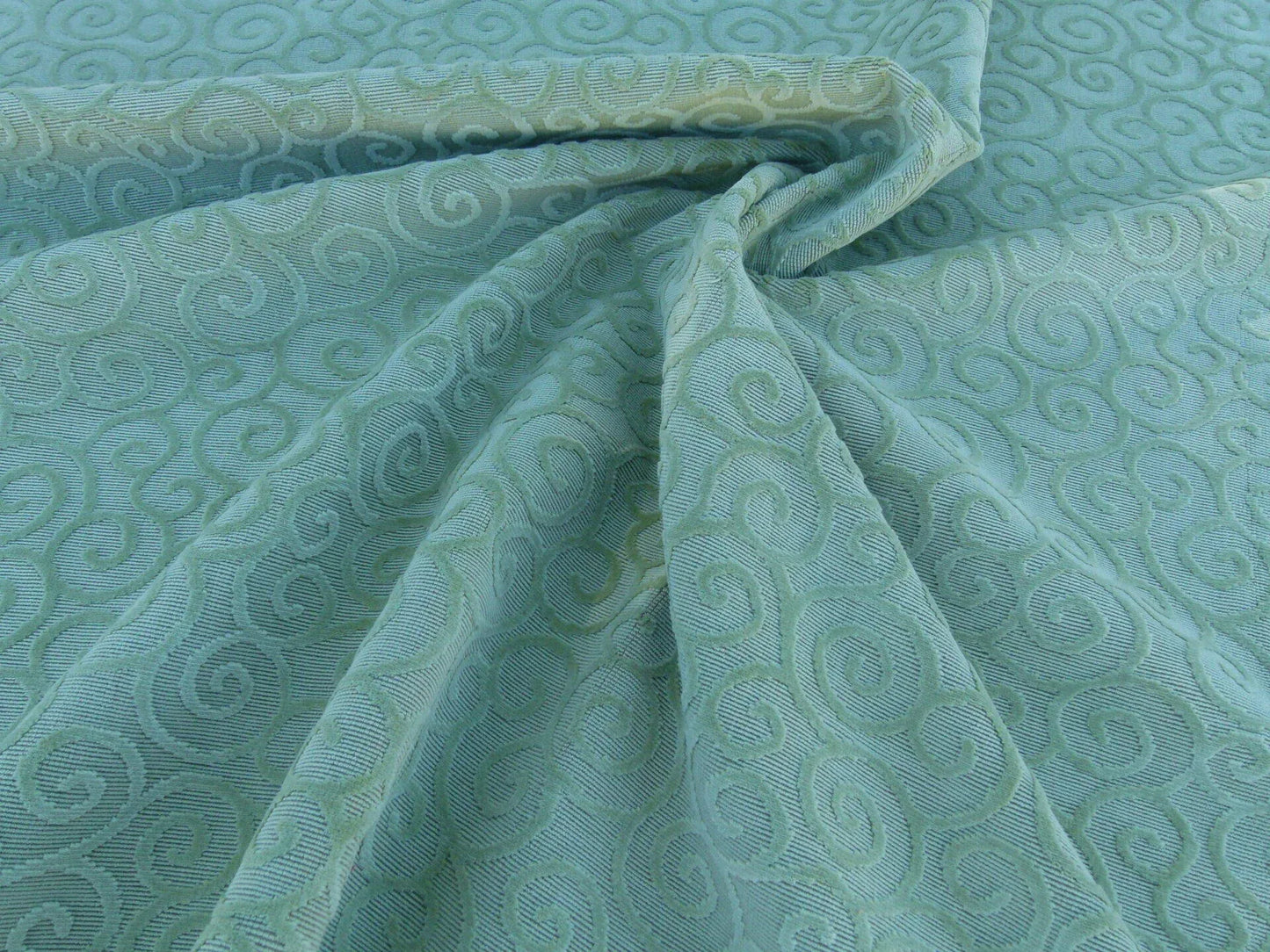 Scalamandre Arabesque Velvet Mint Cut Velvet Flowy Fiddlehead Fern Scroll Green Cotton MSRP USD 240/yd