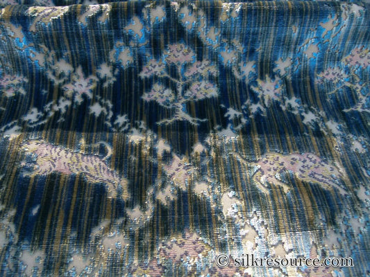 Scalamandre Santini Green Blue Silk Velvet Lion Animal Leopard Forest MSRP USD 882/y