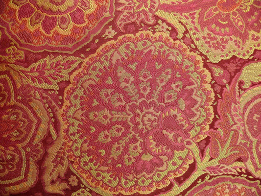 bty 100%silk Lampas Rich "claret" Red Pink & Gold Kaleidoscope MSRP USD 300+/Y