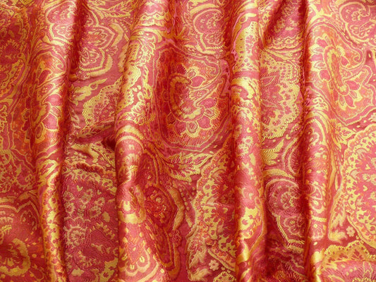 bty 100%silk Lampas Rich "claret" Red Pink & Gold Kaleidoscope MSRP USD 300+/Y