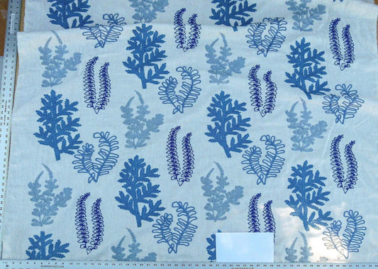 Scalamandre Harbor Blue Seaweeds Ocean Plants Coral Reef Embroidery Linen MSRP USD 288