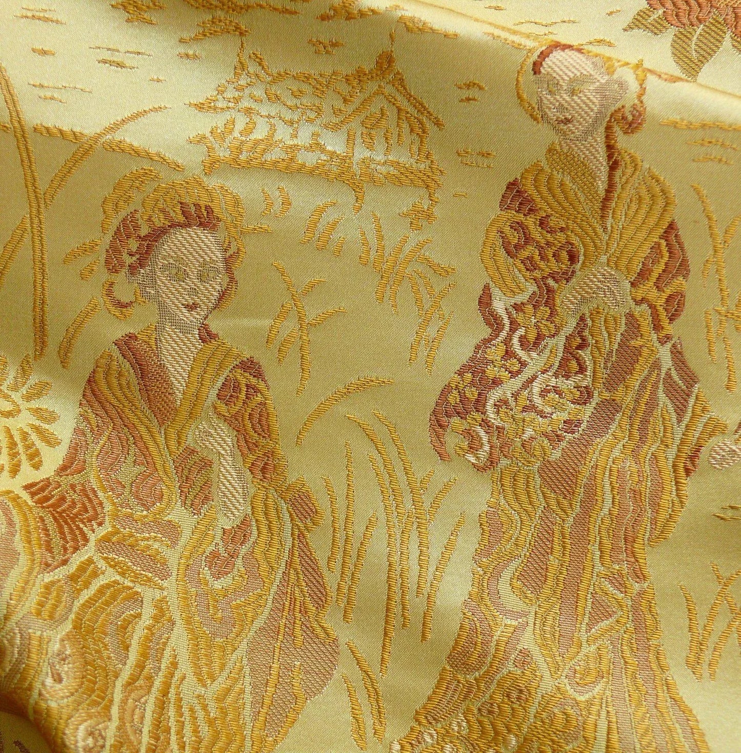 100%silk Lampas Madame Butterfly "cinnamon" Golden Light Tan