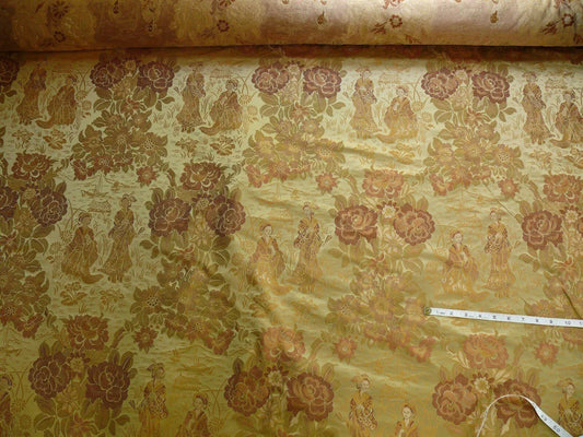 100%silk Lampas Madame Butterfly "cinnamon" Golden Light Tan