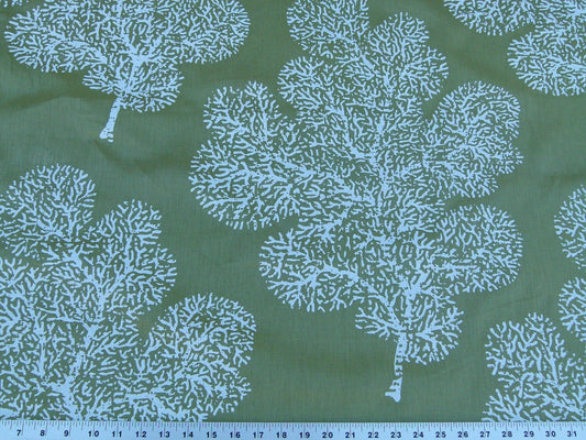 Scalamandre Bay Coral Green White Coral Reef Ocean On Solid-colored Ground Print 100% Linen MSRP USD 214