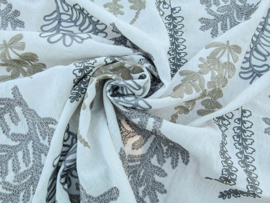 Scalamandre Harbor Grey Seaweeds Ocean Plants Coral Reef Embroidery Linen MSRP USD 288