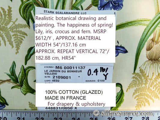 Scalamandre Le Jardin Du Bonheur Yellow Realistic Botanical Drawing And Painting. MSRP USD 612/y