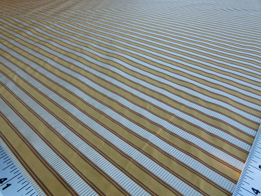 Scalamandre Shirred Stripe Antique Gold, Brick & Cream Silk Tafetta Stripe Fabric Yellow White Brown MSRP USD 363/y