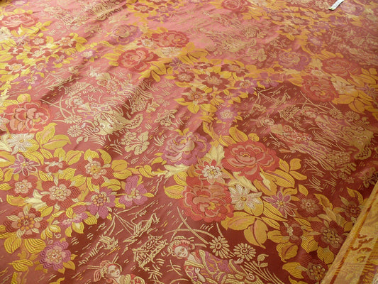 100%silk Lampas Madame Butterfly "kimono" Red Golden Crimson