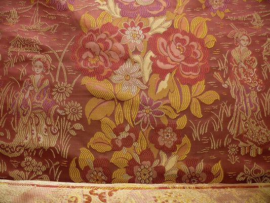 100%silk Lampas Madame Butterfly "kimono" Red Golden Crimson