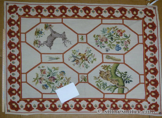 Stark Barentu Silver Diamond Barratta Collection Leopard Deer Bird Flora Zoology 100% Wool 4x5' MSRP USD 1150