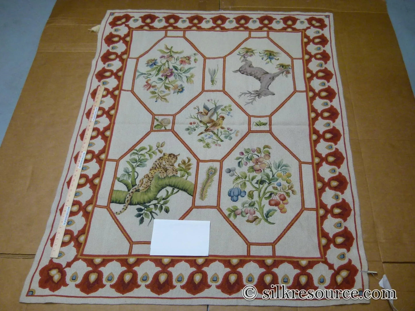 Stark Barentu Silver Diamond Barratta Collection Leopard Deer Bird Flora Zoology 100% Wool 4x5' MSRP USD 1150