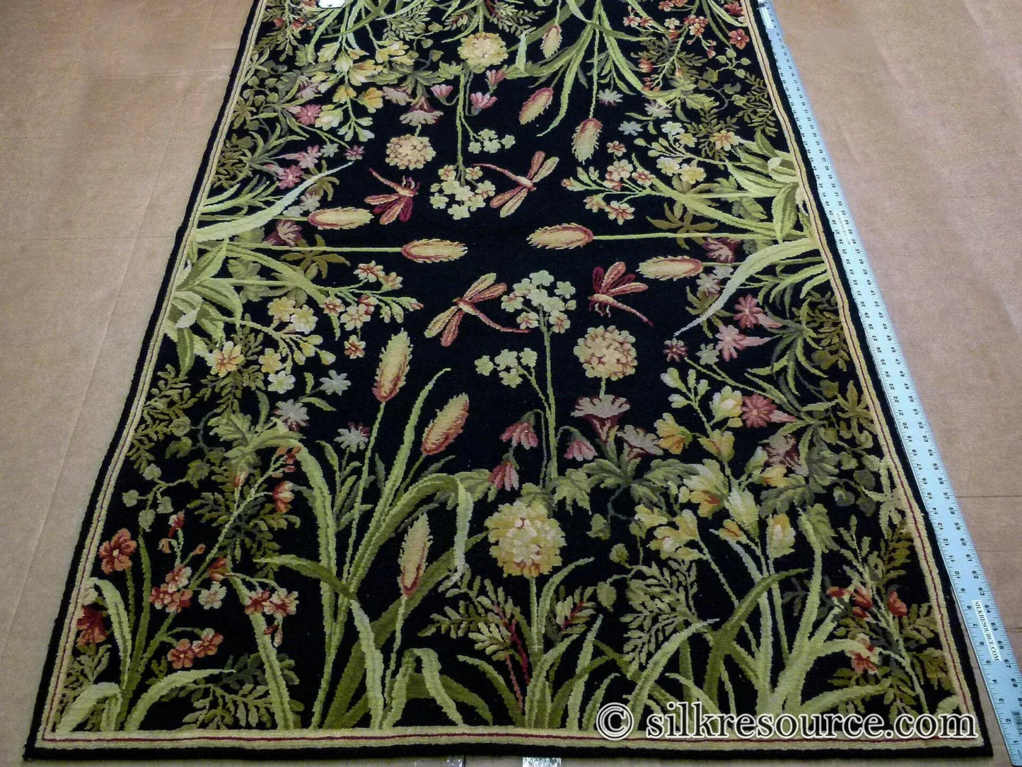 Stark Ialoveni Black 4'x6' Botanical Dutch Garden Nature Tulips Yarrow Dragonfly Pink Red Green MSRP USD 1200