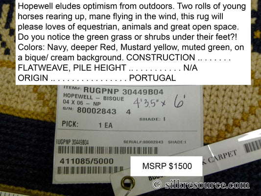 Stark Hopewell Bisque 4.3" X 6' 100% Wool Horses Equestrian Navy Red Mustard Cream MSRP USD 1500