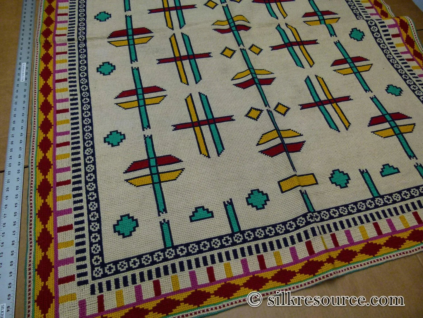 Stark Holyoke Bisque 4'10" X6'5" 100% Wool Rug South Western Quaker Art Blue Orange Red Green MSRP USD 1400