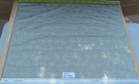 3.75 Yards Zoo Lime Green Daisy Flower On Grey Pale Blue 100% Silk