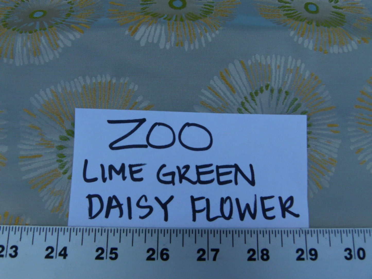 3.75 Yards Zoo Lime Green Daisy Flower On Grey Pale Blue 100% Silk