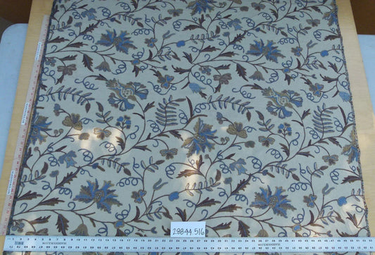 By Yard Kravet Hand Crafted Horizon Floral Vine Blue Brown On Beige Faux Crewel MSRP USD 195/y