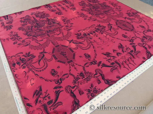 1.25y Scalamandre Louis XVI - Trevira Cs Red & Black Damask Historic Monticello MSRP USD 575