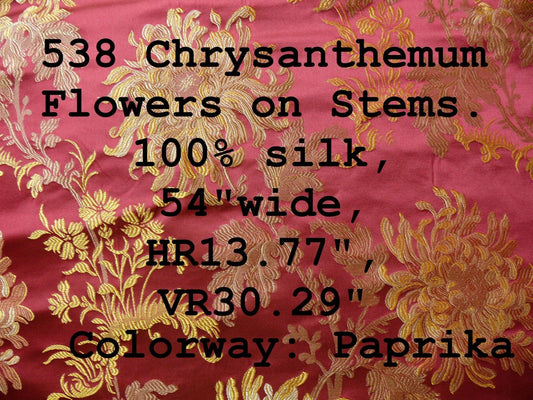 Stemmed Chrysanthemums Paprika Silk Lampas - Red