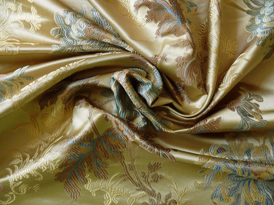 100% Silk Lampas Realistic Stemmed Chrysanthemums “Spa” Gold