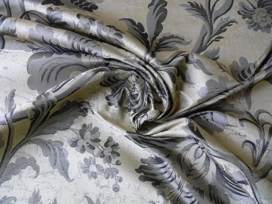 By Yd 100%silk Lampas Mythical Huge Tree Of Life Pewter Silver Black Gold MSRP USD 300++/YD