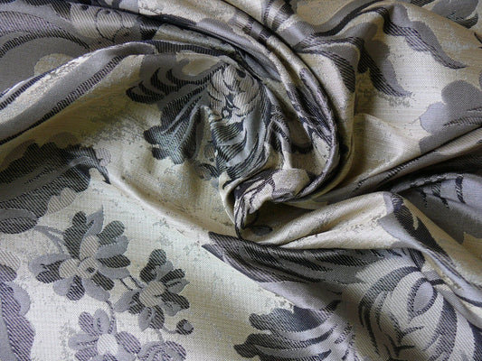 By Yd 100%silk Lampas Mythical Huge Tree Of Life Pewter Silver Black Gold MSRP USD 300++/YD