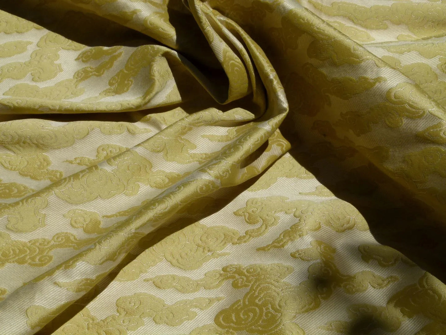 By Yd Gp & j Baker Clouds Gold Yellow Blend Chinoiserie Reversible Damask Cotton MSRP USD 148/y