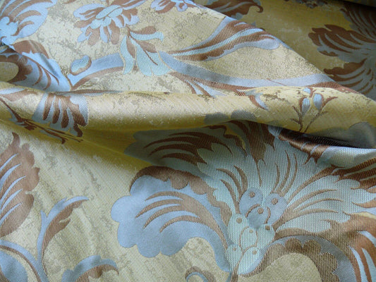 By Yd 100%silk Lampas Mythical Huge Tree Of Life Julep Blue Yellow Brown MSRP USD 300+/YD