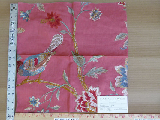 Colefax and Fowler Olivia Red Embroidery Red Bird Flower Tree Foliage MSRP USD400/y