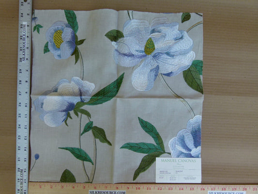 Manuel Canovas Paris Talmont Ciel Embroidery Blue Green on Beige Floral Botanical Foliage MSRP USD412/y