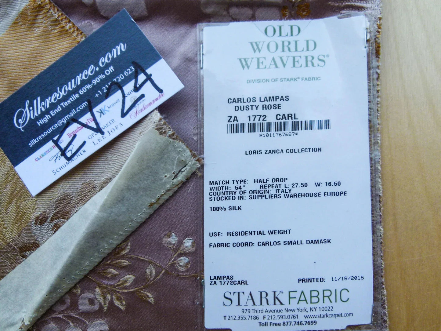 8 EV24 27"x27" Square Scalamandre Carlos Lampas Dusty Rose 100%silk Damask Floral