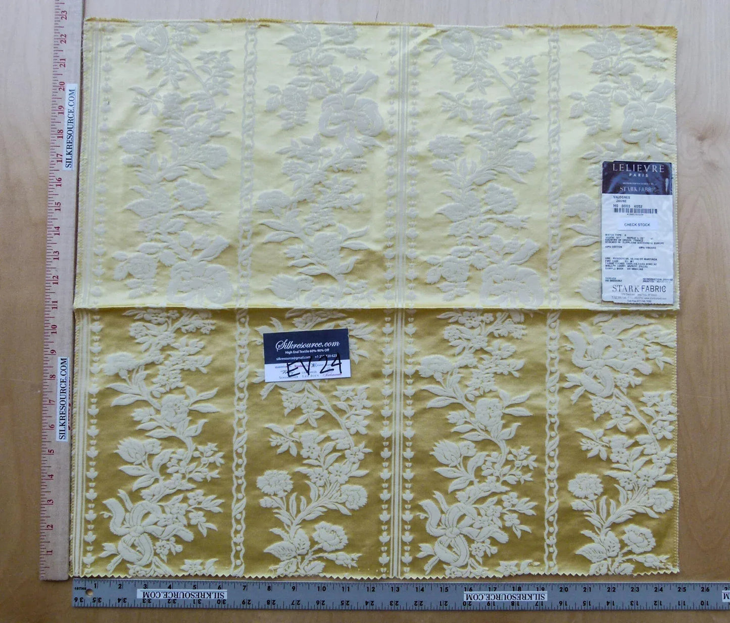 9 EV24 23"x25" Square Scalamandre Lelievre VALOGNES JAUNE Yellow damask French Neoclassical Floral Stripe MSRP USD500+/Yard