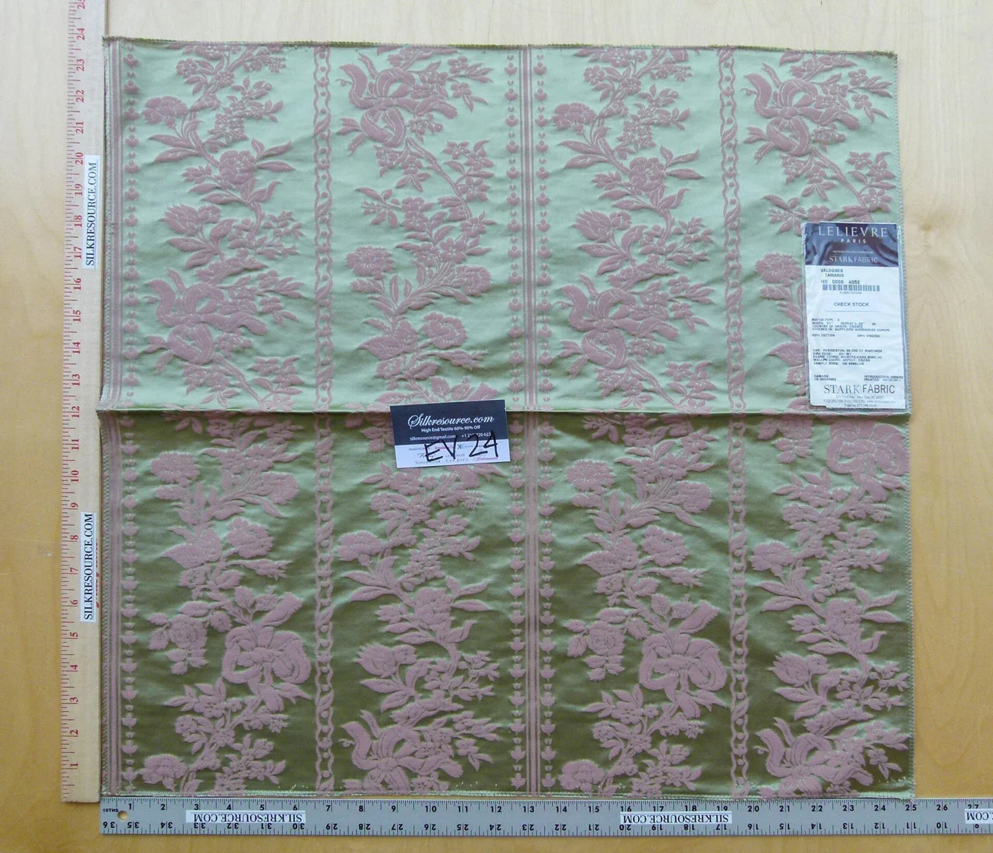 10 EV24 23"x25" Square Scalamandre Lelievre VALOGNES TAMARIS Green damask French Neoclassical Floral Stripe
