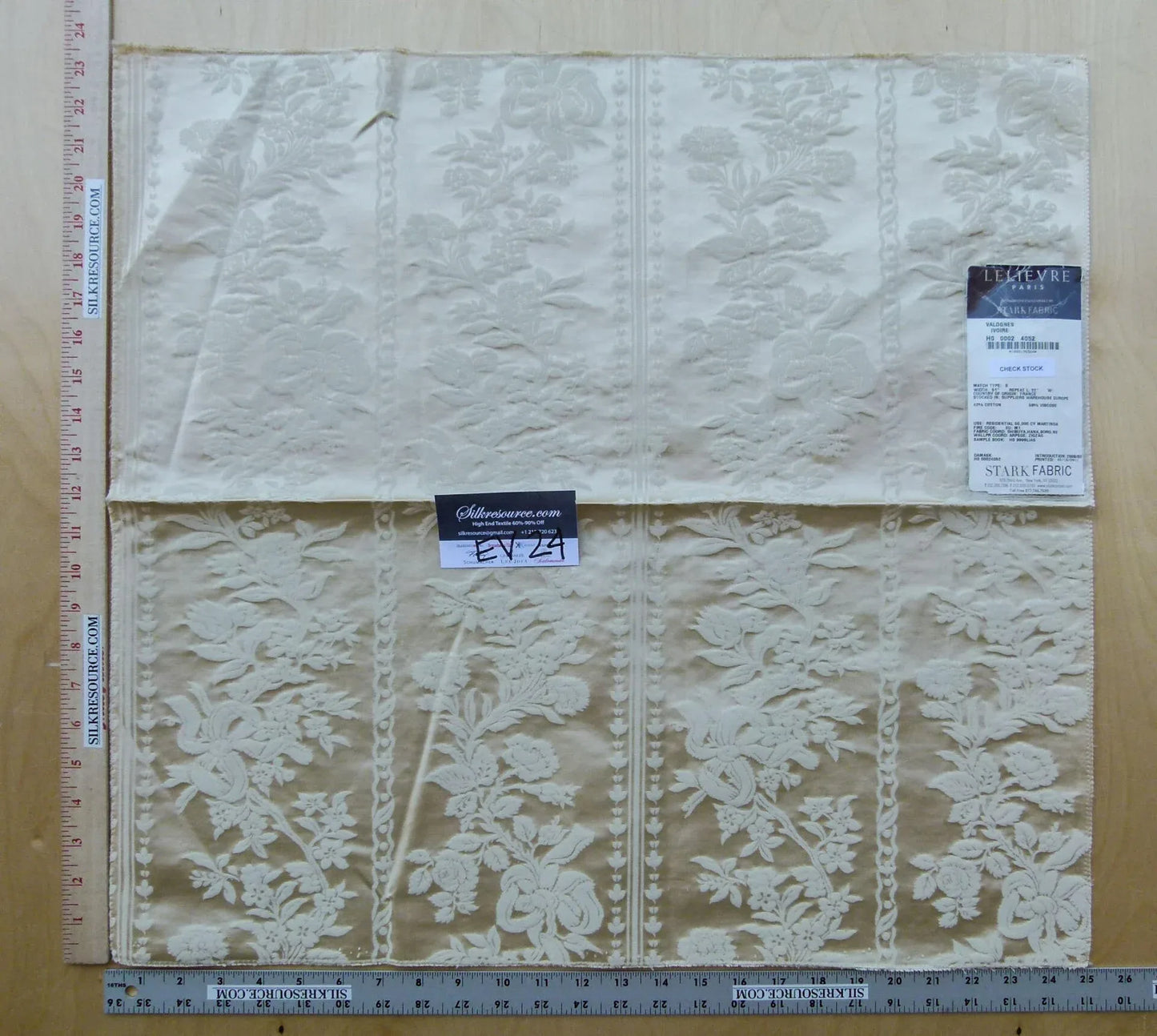 12 EV24 23"x25" Square Scalamandre Lelievre VALOGNES IVOIRE Beige damask French Neoclassical Floral Stripe