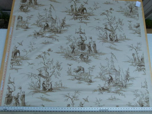 Scalamandre Voyage En Chine Print Beige on Beige Chinoiserie Asian Garden Elephant Brown Beige MSRP USD 388/y