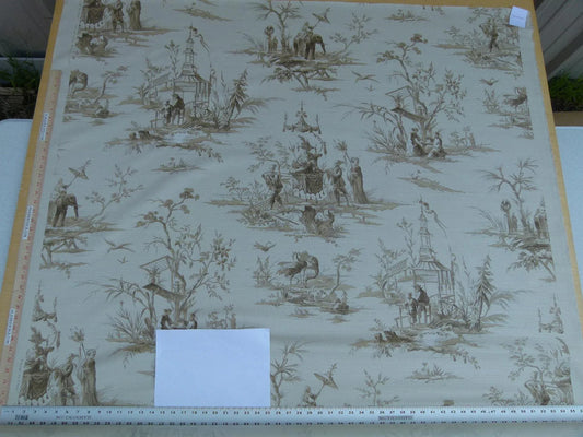 Scalamandre Voyage En Chine Print Beige on Beige Chinoiserie Asian Garden Elephant Brown Beige MSRP USD 388/y
