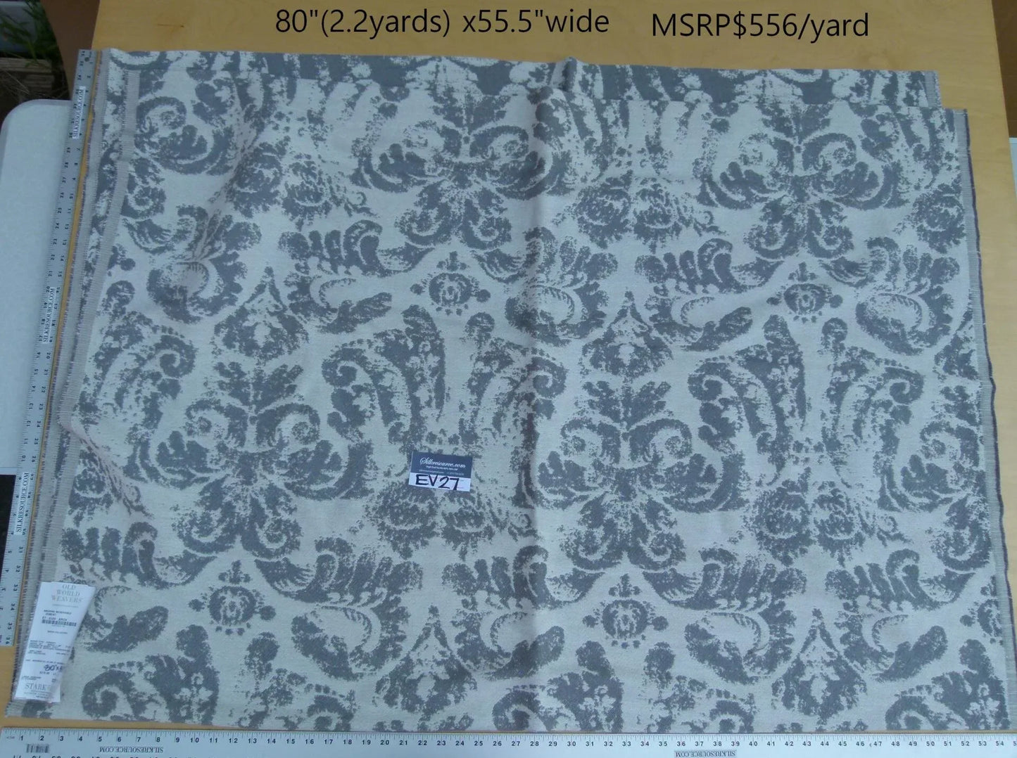 2 EV27 2.2yrd x 55.5"wide Scalamandre Archivo Reversible Cement Grey White Large Jacquard MSRP USD556/y