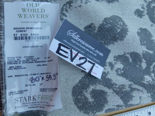 2 EV27 2.2yrd x 55.5"wide Scalamandre Archivo Reversible Cement Grey White Large Jacquard MSRP USD556/y