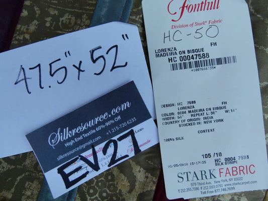 6 EV27 1.3yd x 52"wide Scalamandre LORENZA Madeira on Bisque Silk Multi Velvet Stripe Beige Historical MSRP USD 300+/yard