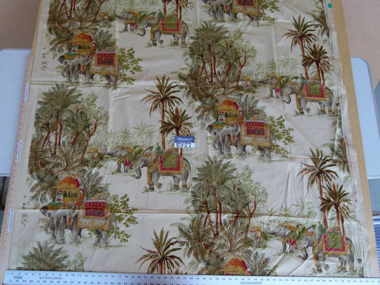 10 EV27 1.9yd x 57.5"wide Scalamandre Gadi Beige Tropical Elephant Cotton Print Italy